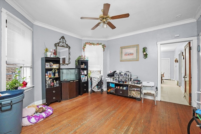 1916 N Lowell Ave, Chicago, IL 60639 - interior space featuring ceiling fan, crown molding, and light wood-style flooring
