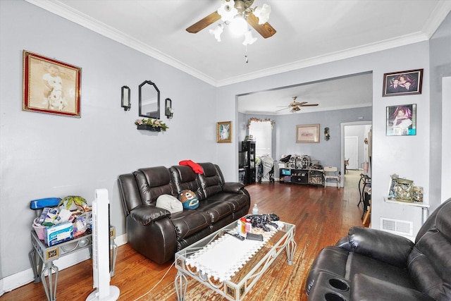 1916 N Lowell Ave, Chicago, IL 60639 - living area featuring ceiling fan, wood finished floors, and ornamental molding