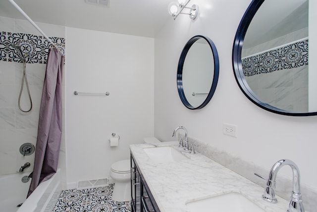 815 Concord Cv, Hoffman Estates, IL 60192 - bathroom featuring shower / tub combo with curtain, tile patterned flooring, and double vanity