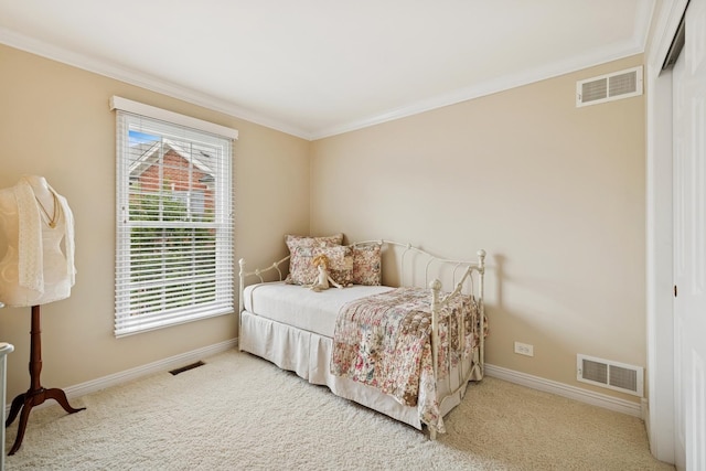 1219 N Lakeview Ct, Palatine, IL 60067 - carpeted bedroom featuring crown molding, multiple windows, and a closet