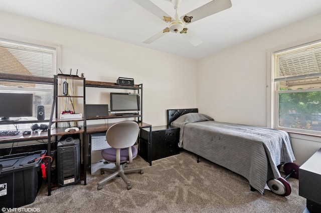 8301 N Waukegan Rd, Niles, IL 60714 - bedroom with carpet, a desk, and ceiling fan