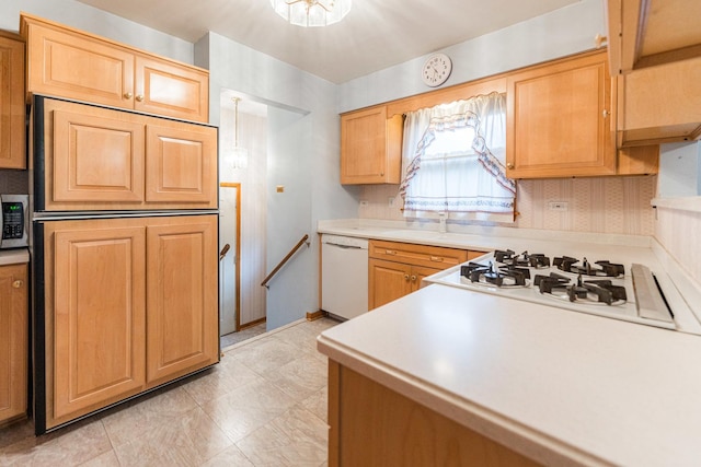 525 Bunning Dr, Downers Grove, IL 60516 - kitchen featuring white appliances, light countertops, and light brown cabinets