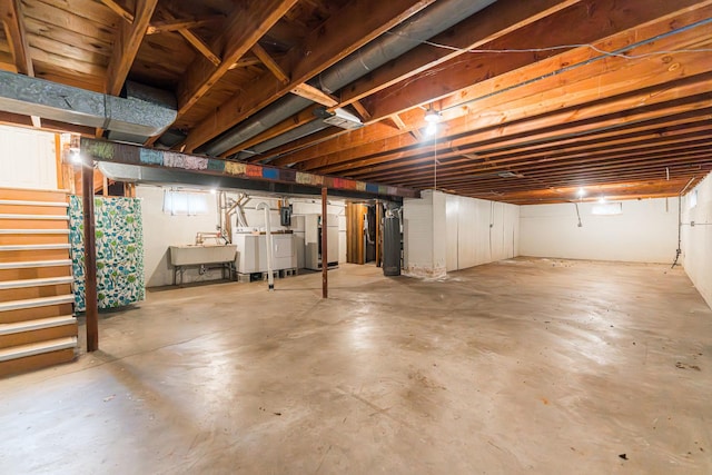 525 Bunning Dr, Downers Grove, IL 60516 - below grade area with water heater, independent washer and dryer, and stairway