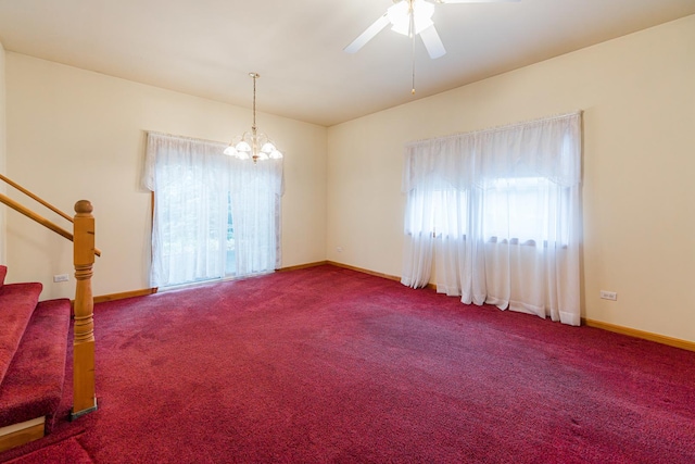 525 Bunning Dr, Downers Grove, IL 60516 - carpeted spare room with healthy amount of natural light, a chandelier, stairs, and ceiling fan