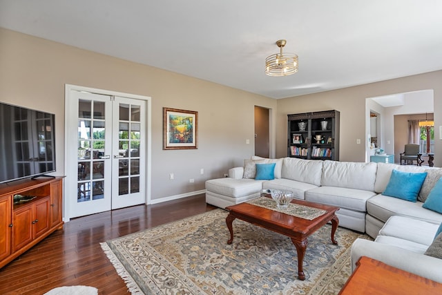 17642 Crystal Lake Dr, Homer Glen, IL 60491 - living area featuring french doors, dark wood-style floors, and a chandelier