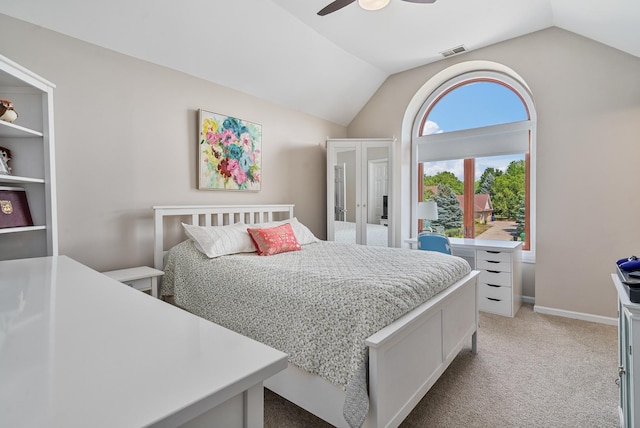 17642 Crystal Lake Dr, Homer Glen, IL 60491 - bedroom featuring light colored carpet, vaulted ceiling, and ceiling fan