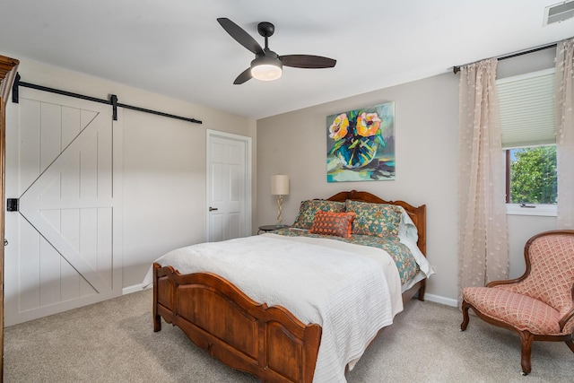 17642 Crystal Lake Dr, Homer Glen, IL 60491 - bedroom featuring carpet floors, a barn door, and ceiling fan