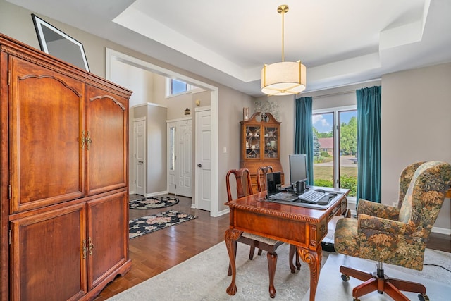 17642 Crystal Lake Dr, Homer Glen, IL 60491 - office space with a raised ceiling and dark wood-style flooring