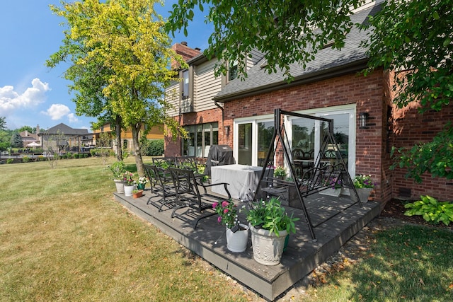 17642 Crystal Lake Dr, Homer Glen, IL 60491 - rear view of house with brick siding, a lawn, roof with shingles, and a patio area