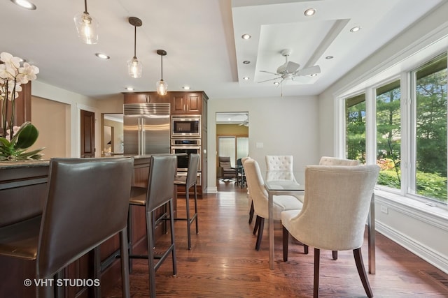 36 Logan Ter, Golf, IL 60029 - dining room featuring healthy amount of natural light, recessed lighting, a ceiling fan, and dark wood-style floors