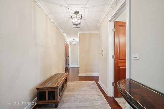 36 Logan Ter, Golf, IL 60029 - corridor with a chandelier, ornamental molding, and dark wood-style flooring
