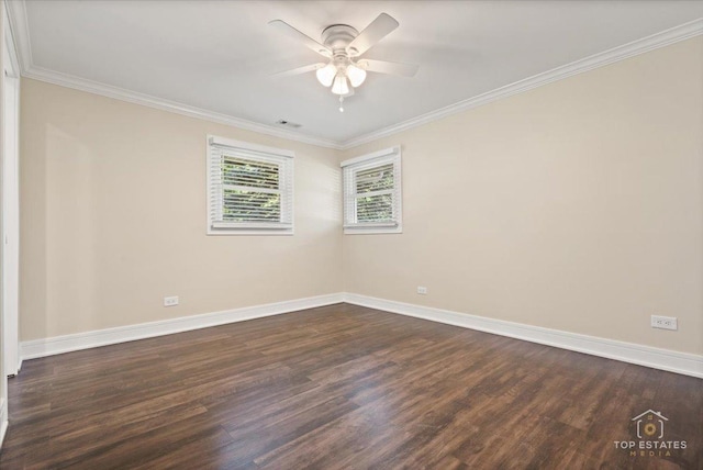 1702 Winthrop Ln, Schaumburg, IL 60193 - empty room with a ceiling fan, dark wood-style flooring, and ornamental molding