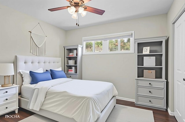 425 W Gartner Rd, Naperville, IL 60540 - bedroom with dark wood-style flooring, a ceiling fan, and a closet