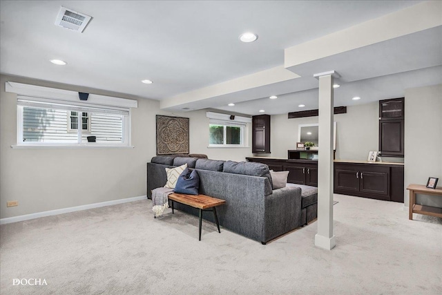 425 W Gartner Rd, Naperville, IL 60540 - living area with ornate columns, light carpet, plenty of natural light, and recessed lighting