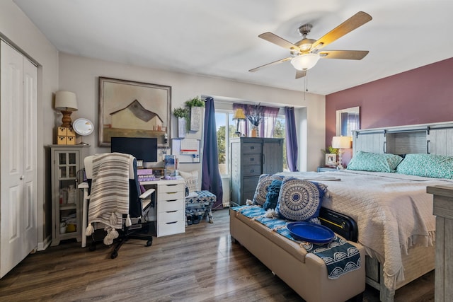 641 Sundance Dr, Bolingbrook, IL 60440 - bedroom featuring wood finished floors, a ceiling fan, an office area, and a closet