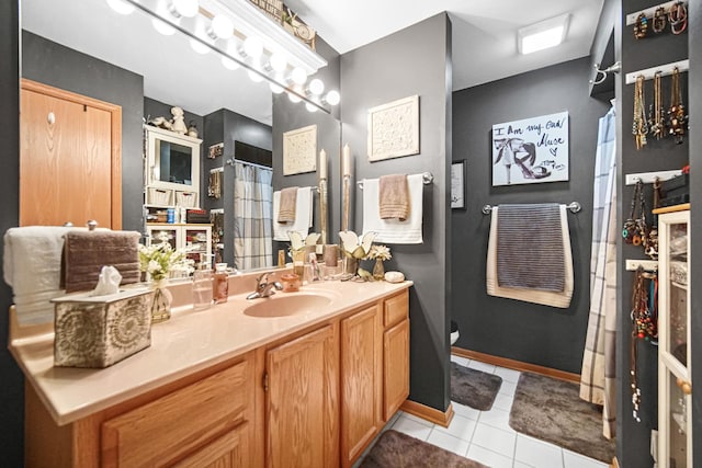 5613 W Von Ave, Monee, IL 60449 - full bathroom featuring vanity, tile patterned floors, and a shower with shower curtain