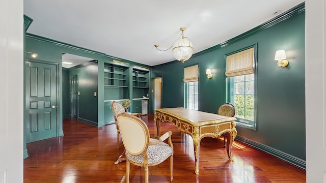 570 Hathaway Cir, Lake Forest, IL 60045 - dining room with crown molding, wood finished floors, and built in shelves