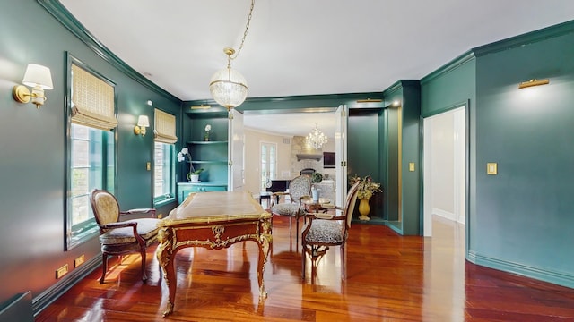 570 Hathaway Cir, Lake Forest, IL 60045 - dining area with ornamental molding, wood finished floors, and a chandelier