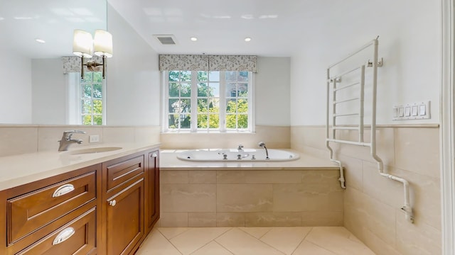 570 Hathaway Cir, Lake Forest, IL 60045 - full bath featuring vanity, a bath, tile patterned floors, and recessed lighting
