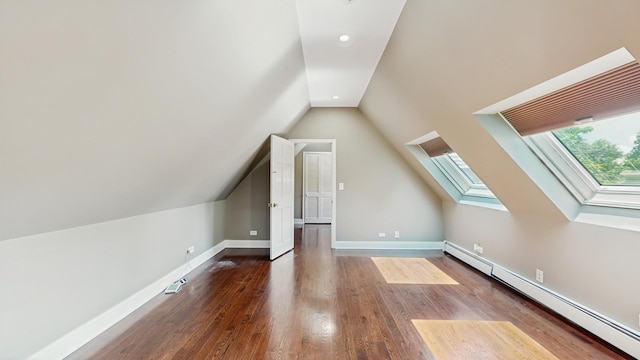 570 Hathaway Cir, Lake Forest, IL 60045 - bonus room featuring a baseboard radiator, a skylight, vaulted ceiling, wood finished floors, and recessed lighting