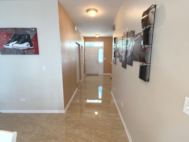 1711 Devonshire Ln, Shorewood, IL 60404 - hallway featuring baseboards and marble finish floors