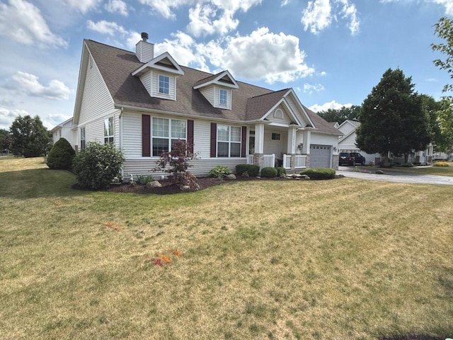 1711 Devonshire Ln, Shorewood, IL 60404 - view of front of home featuring driveway, a front yard, an attached garage, a chimney, and roof with shingles