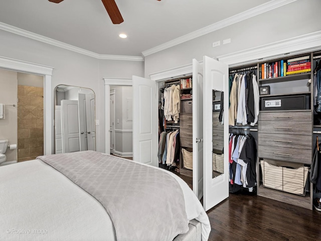 1541 W Montana St Unit 2, Chicago, IL 60614 - bedroom featuring crown molding, wood finished floors, recessed lighting, multiple closets, and ensuite bath