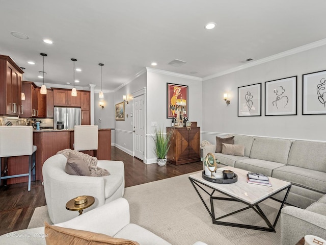 1541 W Montana St Unit 2, Chicago, IL 60614 - living area featuring dark wood-style floors, recessed lighting, and ornamental molding