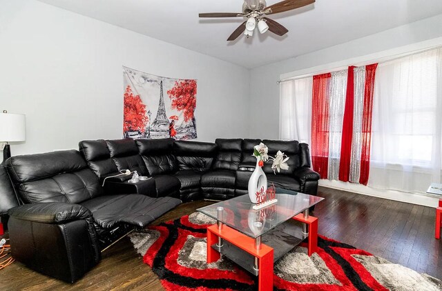 5523 W Huron St, Chicago, IL 60644 - living area featuring ceiling fan, wood-type flooring, and healthy amount of natural light