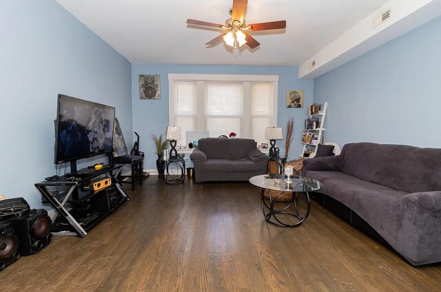 5523 W Huron St, Chicago, IL 60644 - living room featuring wood finished floors and ceiling fan