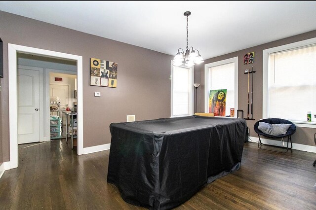 5523 W Huron St, Chicago, IL 60644 - game room featuring pool table, dark wood-style flooring, and a chandelier
