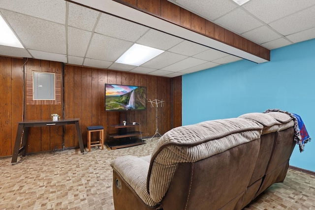 179 Roberts Rd, Bolingbrook, IL 60440 - living room featuring a paneled ceiling and wooden walls