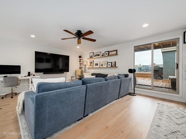 2026 W Pierce Ave Unit 7, Chicago, IL 60622 - living area with a ceiling fan, light wood finished floors, and recessed lighting