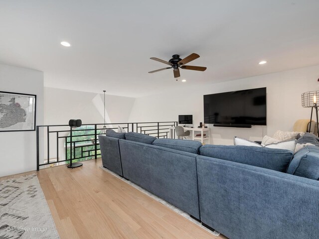 2026 W Pierce Ave Unit 7, Chicago, IL 60622 - living area with a ceiling fan, light wood finished floors, and recessed lighting