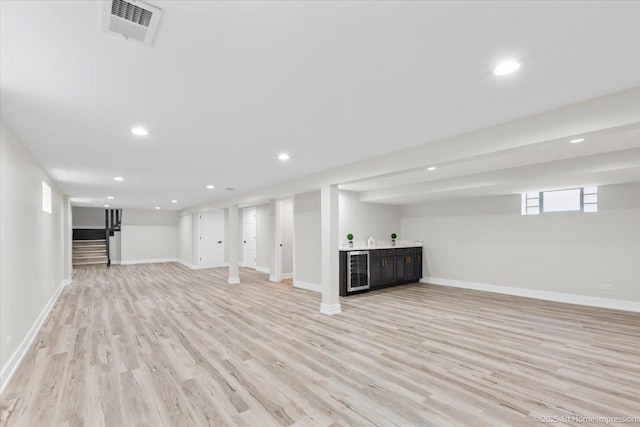 2552 W 117th Pl, Chicago, IL 60655 - basement with beverage cooler, light wood-style flooring, and recessed lighting