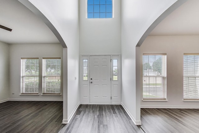 31692 N Clearwater Dr, Lakemoor, IL 60051 - entrance foyer featuring dark wood-type flooring and a high ceiling