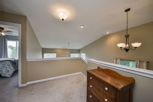 1934 Stoneheather Ave, Aurora, IL 60503 - hall featuring carpet flooring, vaulted ceiling, and an upstairs landing