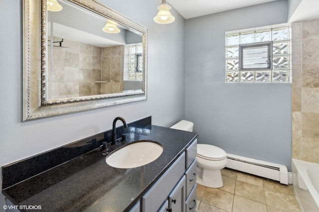 323 Marshall Rd, Bensenville, IL 60106 - bathroom with a baseboard heating unit, vanity, bathtub / shower combination, and tile patterned floors