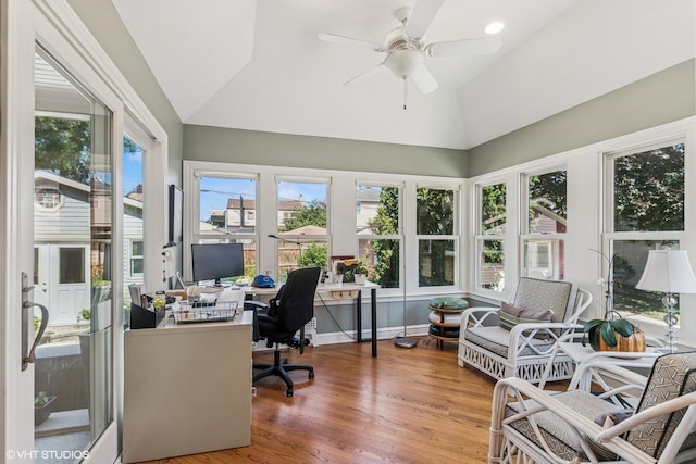 1820 N 75th Ct, Elmwood Park, IL 60707 - office with vaulted ceiling, wood finished floors, and a ceiling fan