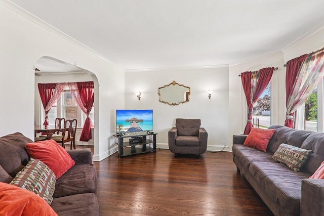 4517 N Austin Ave, Chicago, IL 60630 - living area with plenty of natural light, arched walkways, ornamental molding, and wood finished floors