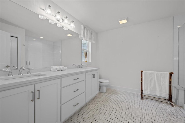 657 Bourbon Ct, Naperville, IL 60565 - full bathroom featuring double vanity, tile patterned floors, and tiled shower
