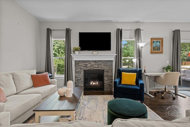 657 Bourbon Ct, Naperville, IL 60565 - living area featuring plenty of natural light, wood finished floors, and a fireplace