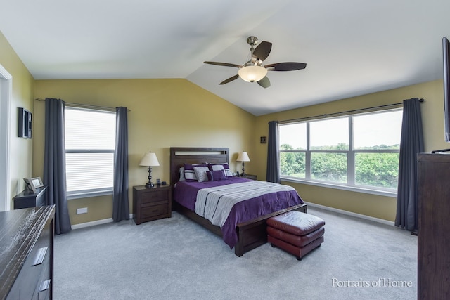 239 Morgan Valley Dr, Oswego, IL 60543 - carpeted bedroom with lofted ceiling and ceiling fan