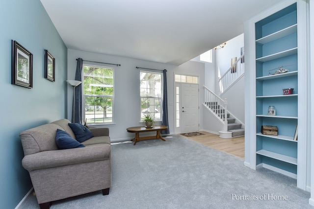 239 Morgan Valley Dr, Oswego, IL 60543 - sitting room featuring carpet and stairs