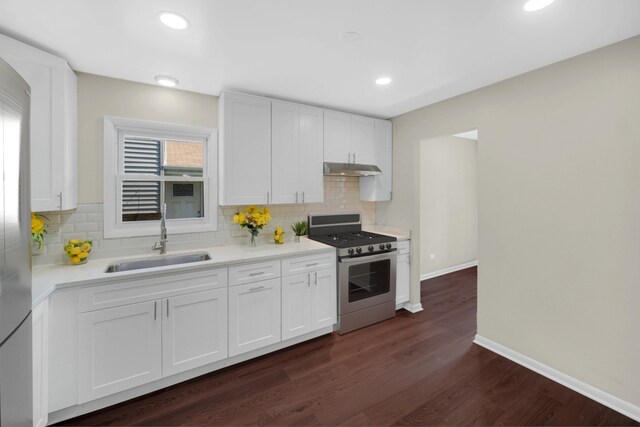 14112 S Hoxie Ave, Burnham, IL 60633 - kitchen with backsplash, dark wood-style floors, white cabinetry, light countertops, and recessed lighting
