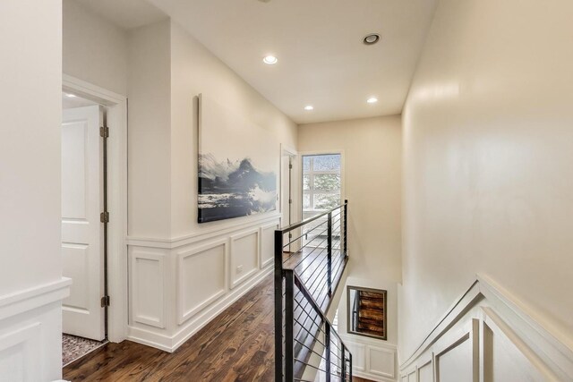 2423 W Erie St, Chicago, IL 60612 - hall featuring an upstairs landing, dark wood-style flooring, and recessed lighting