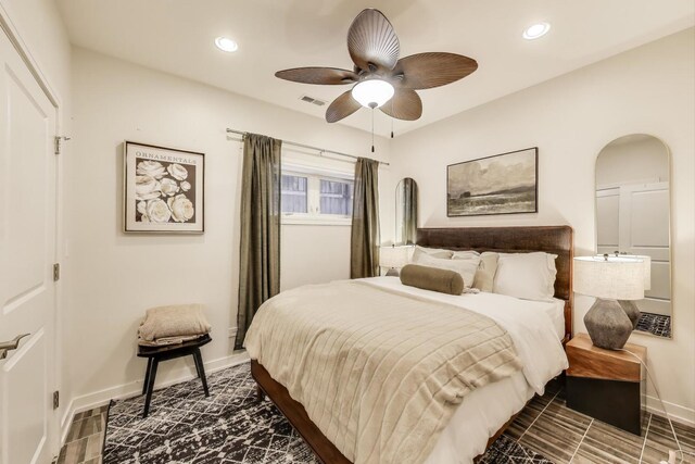 2423 W Erie St, Chicago, IL 60612 - bedroom featuring recessed lighting, ceiling fan, and arched walkways