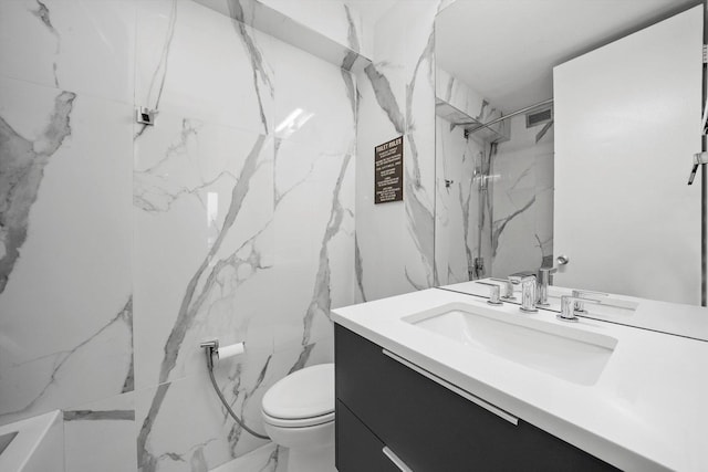 330 W Diversey Pkwy Unit 1606, Chicago, IL 60657 - bathroom featuring vanity, a marble finish shower, and marble finish floors