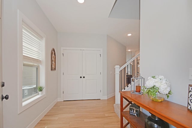 1723 Glenbridge Rd, Bloomington, IL 61704 - entrance foyer featuring stairs, light wood-style floors, healthy amount of natural light, recessed lighting, and cooling unit