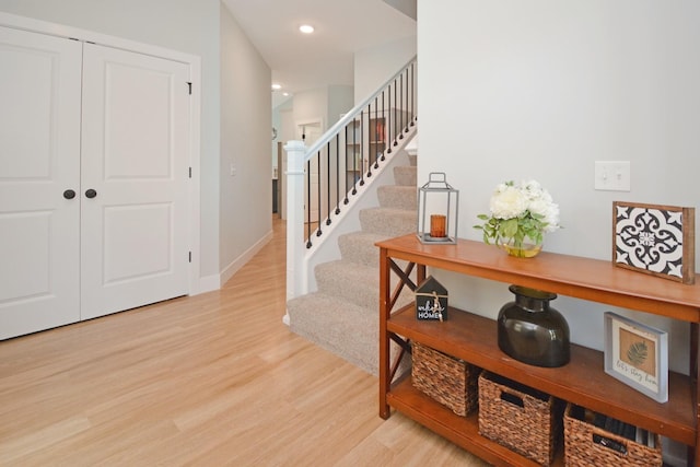 1723 Glenbridge Rd, Bloomington, IL 61704 - entrance foyer featuring wood finished floors, stairs, and recessed lighting